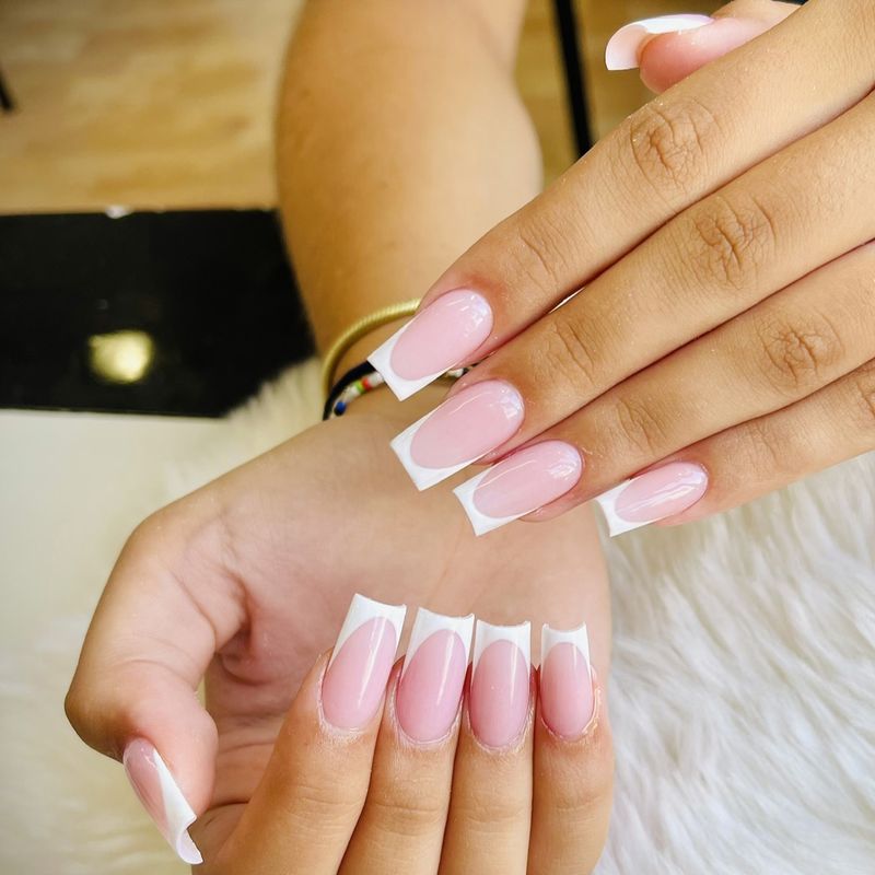 White French tips on long square nails