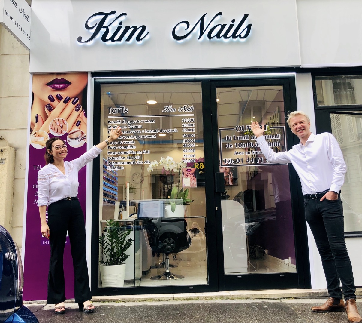 Kim Pham and Rudy Langlet outside a Kim Nails salon