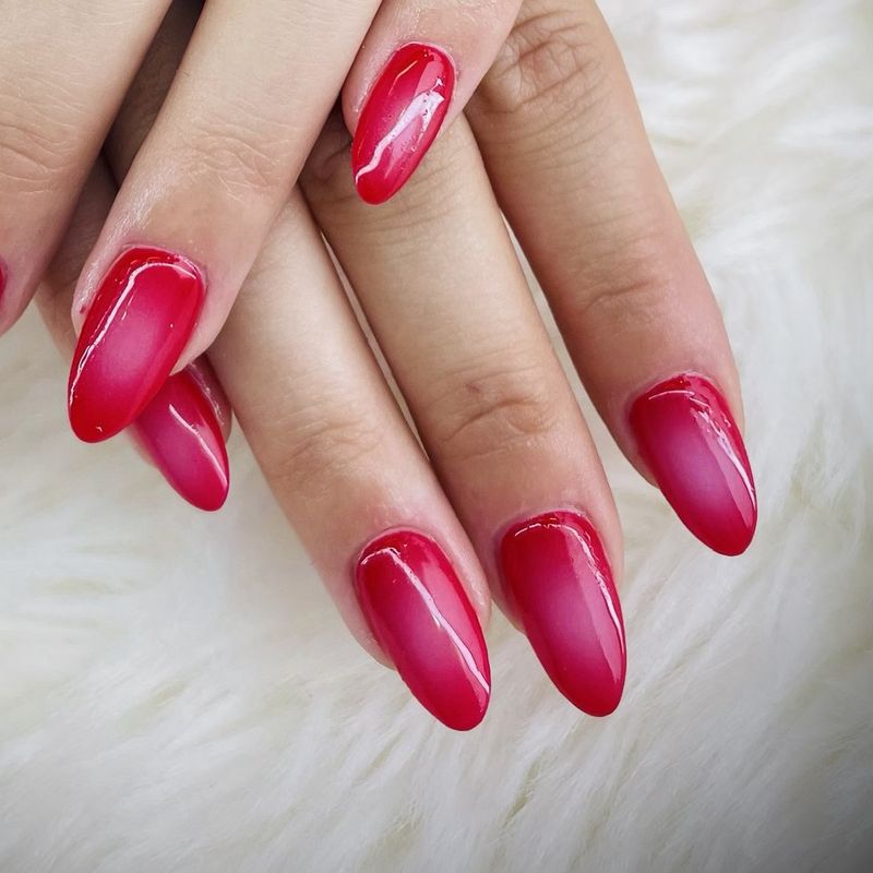 Raspberry red ombré almond nails